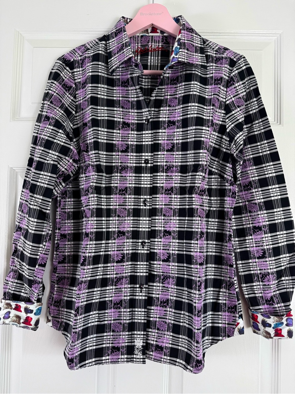 Robert Graham Hat Shirt Black & Lavender Plaid Shirt
